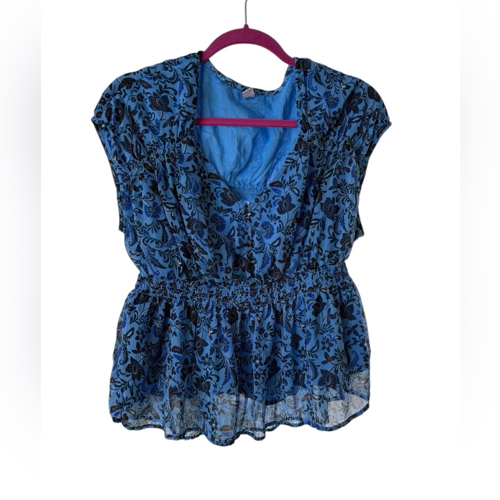 Old Navy Vibrant Blue Top with Floral Detail